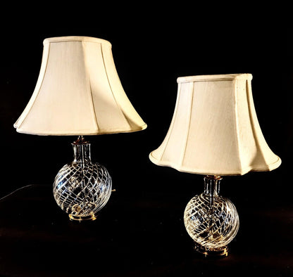 Baccarat Cyclades Pattern Set of 2 Fine Cut Spiral Crystal Lamps - New!