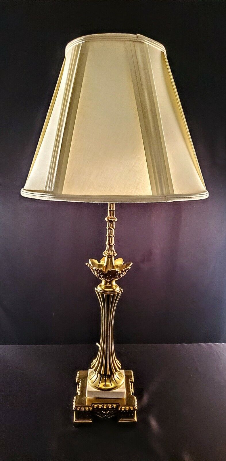 Baccarat Style Hollywood Regency Fine Brass and Marbe Table Lamp - MINT