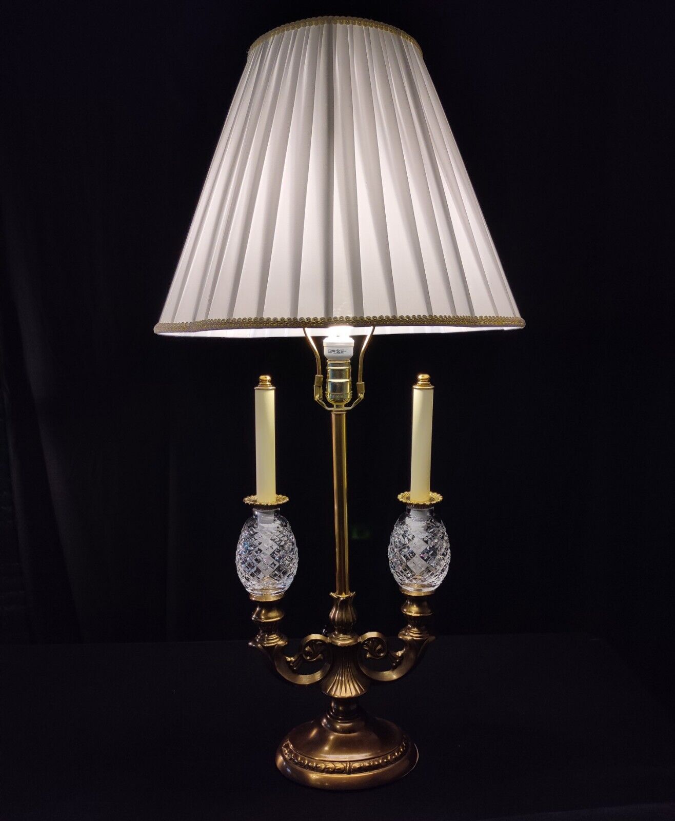 Waterford Fine Cut Crystal and Bronze Double Arm Double Globe  Buffet Lamp