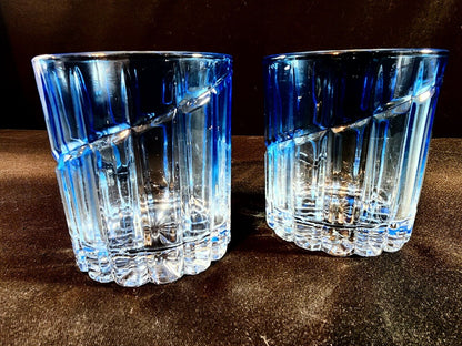 Mikasa Artic Lights Blue Double Old Fashioned Tumblers - 3 1/2 Inches Tall