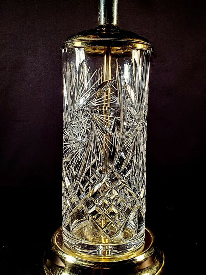 Antique Cut Glass Crystal Cylinder AMERICAN BRILLIANT Period Lamp -