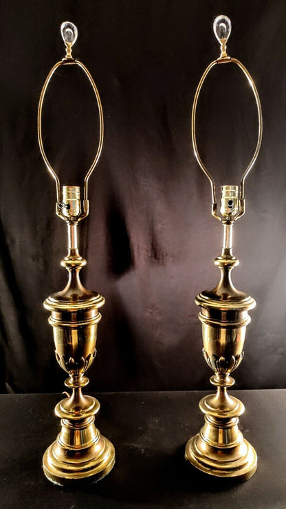 Matching Pair of 2 Stiffel Solid Brass Table Lamps - Original Harps & Finals!