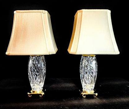 Pair of Waterword Medium Sized Crystal Lamps - Brand New & NWT Custom  Shades!