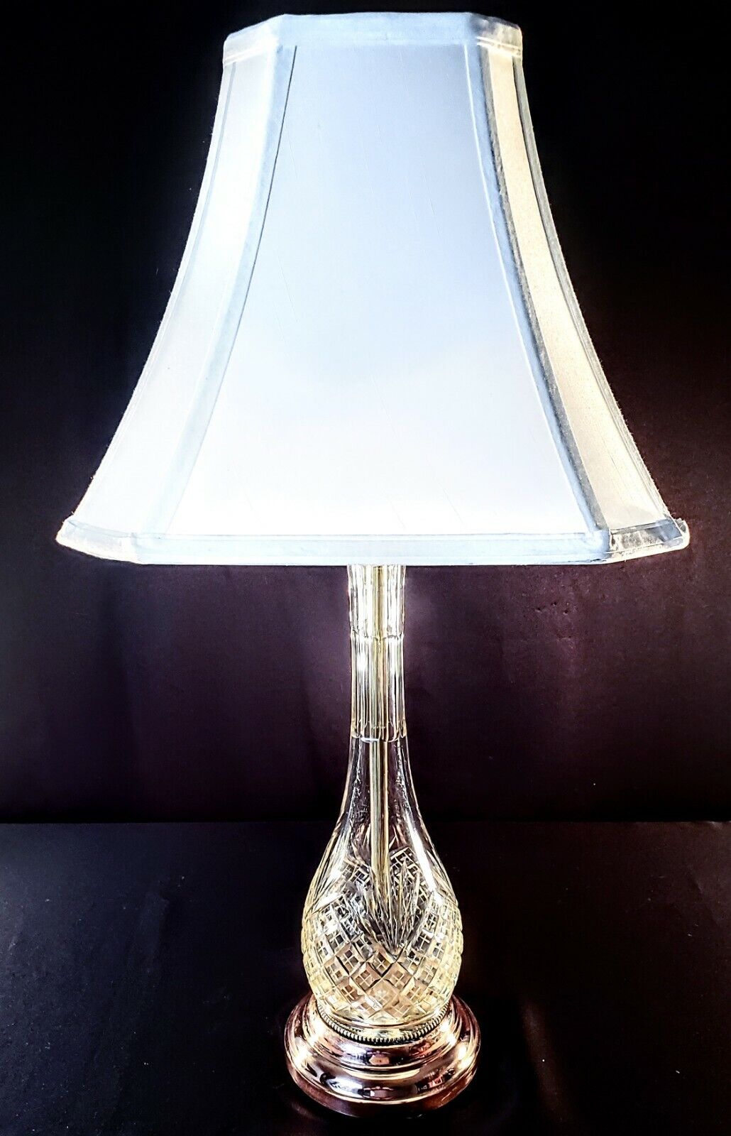 Antique Fine Cut Crystal Lamp with Solid Copper Base - Completely Restored!