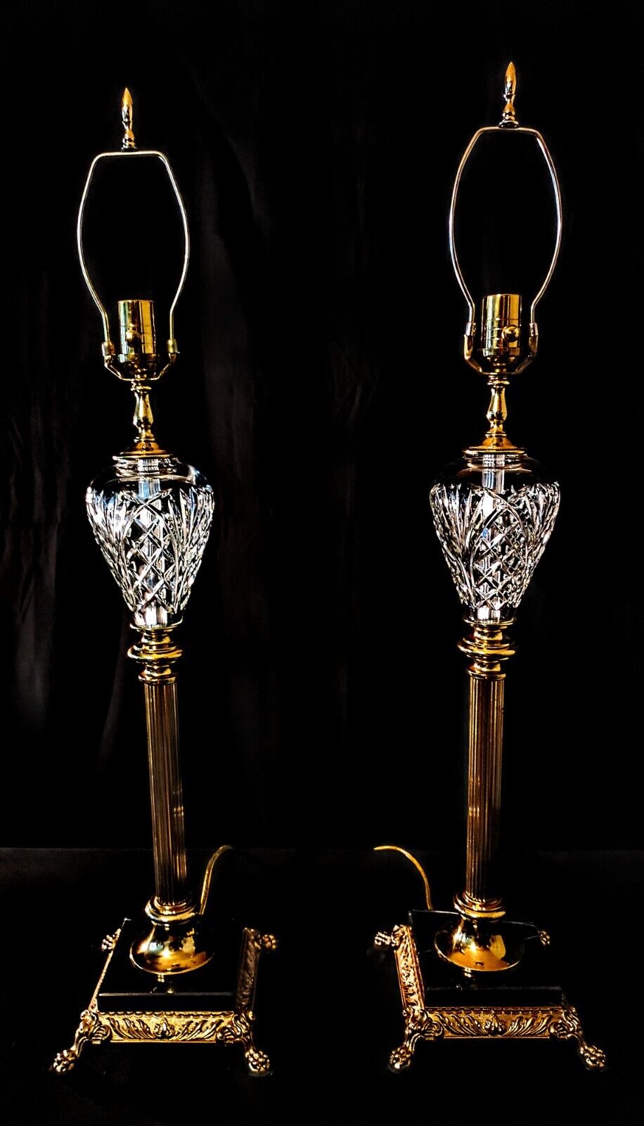 Waterford Marlow Set of 2 Fine Cut Crystal Lamps - Marble Based- Massive 34.5 In