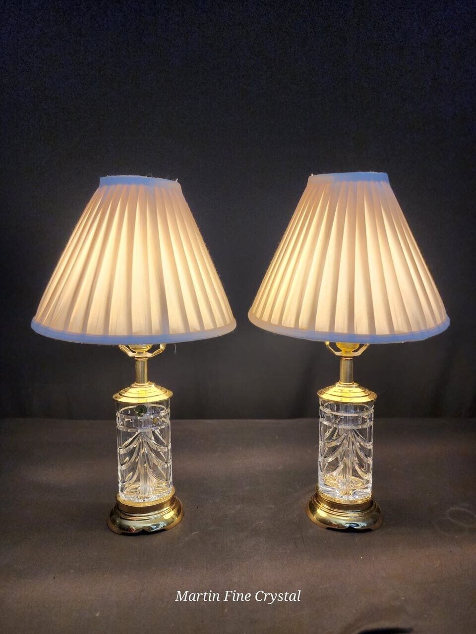 Waterford Overture Pair of Two (2) Medium Boudoir Lamps - Identical and Mint!