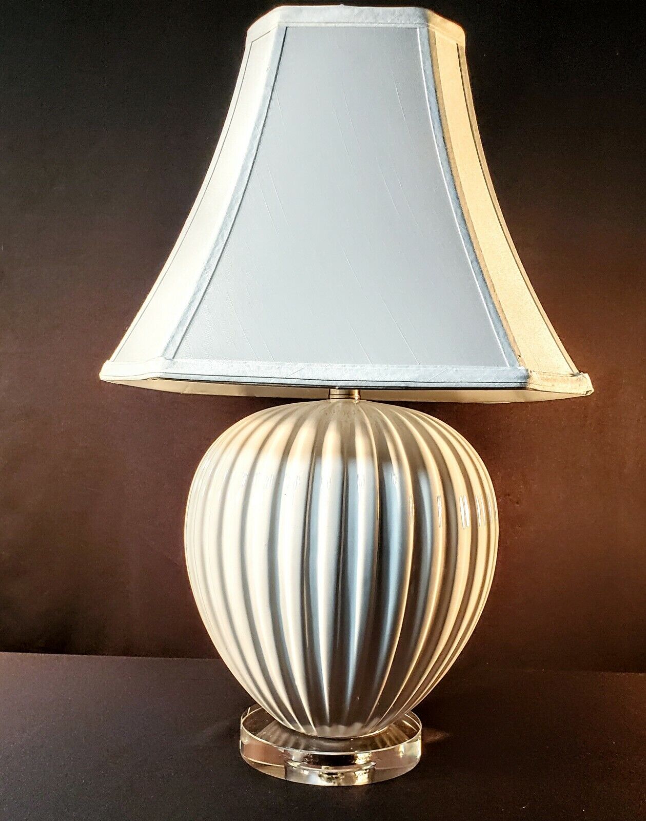 Fredrick Cooper Round Ribbed Semi Urn Style White Heavy Porcelain Table Lamp