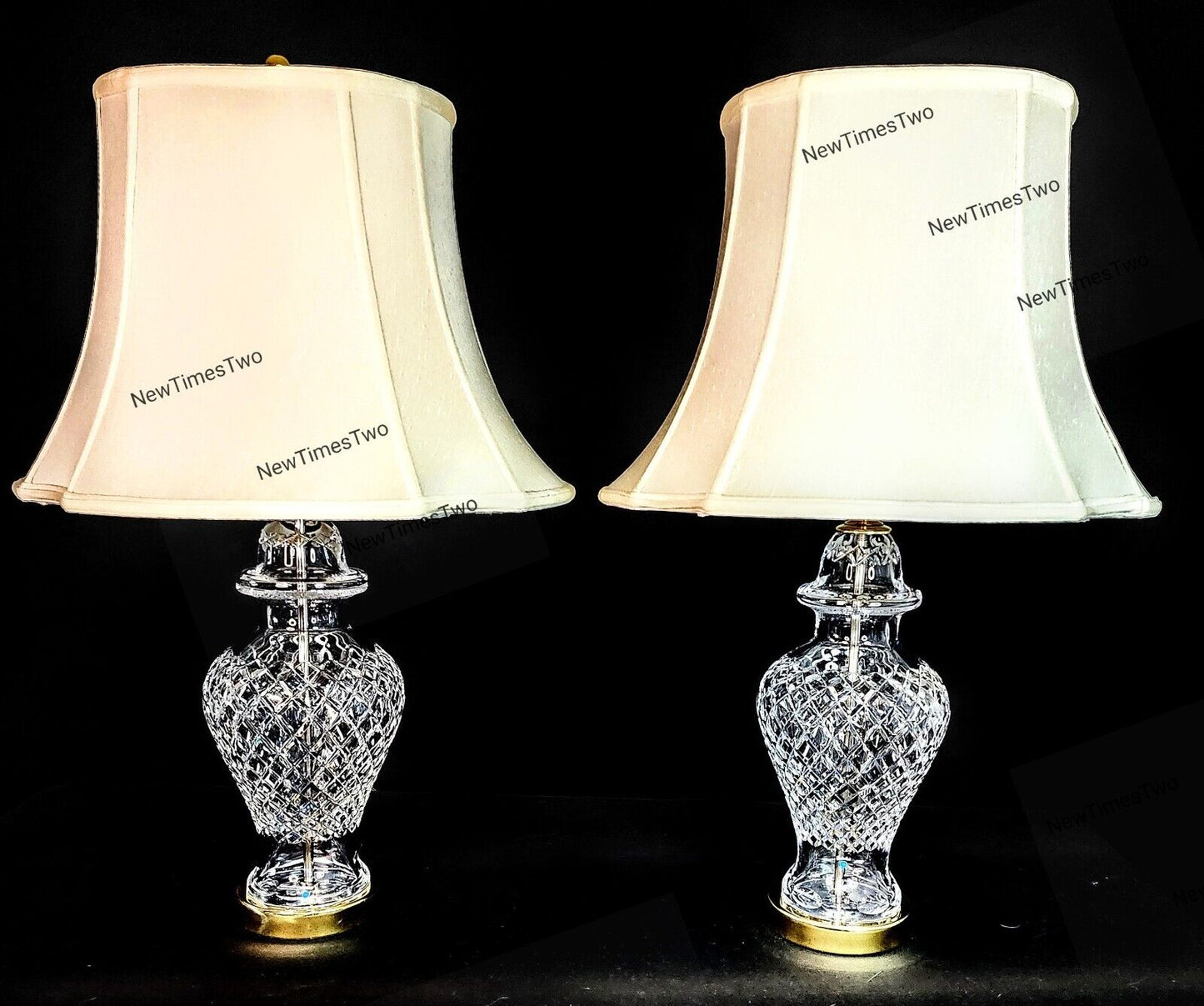 Set of Two (2) Waterford Alana Urn Style Fine Cut Crystal Table Lamps w/ Shades!