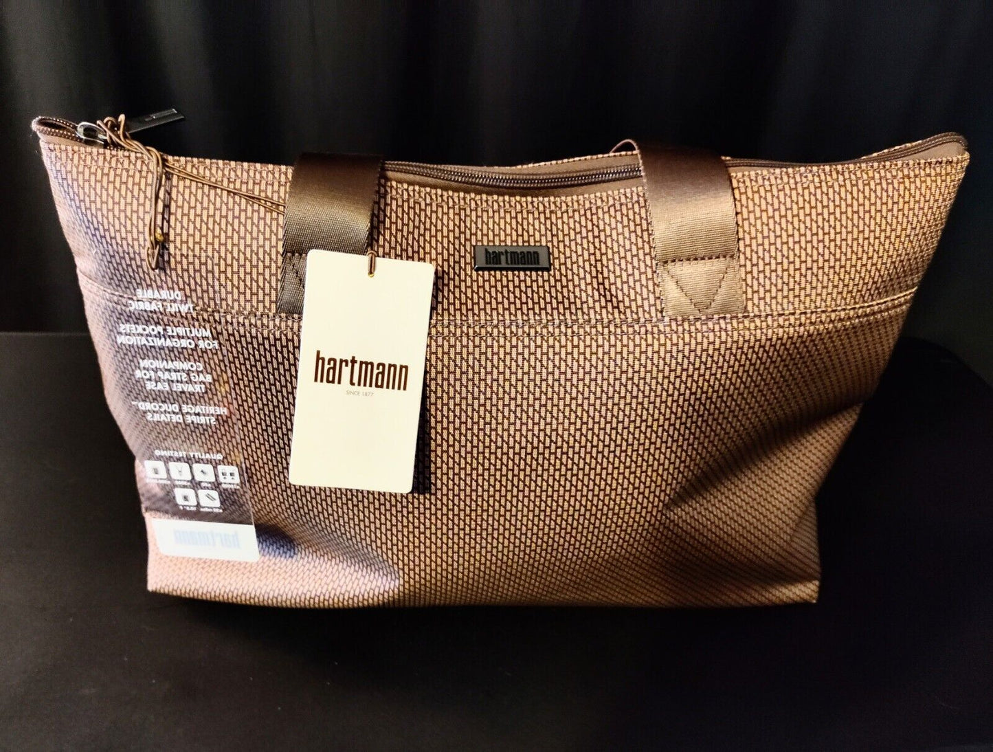 Hartmann Century Top Zip Mocha Monogramed Bag - NWT