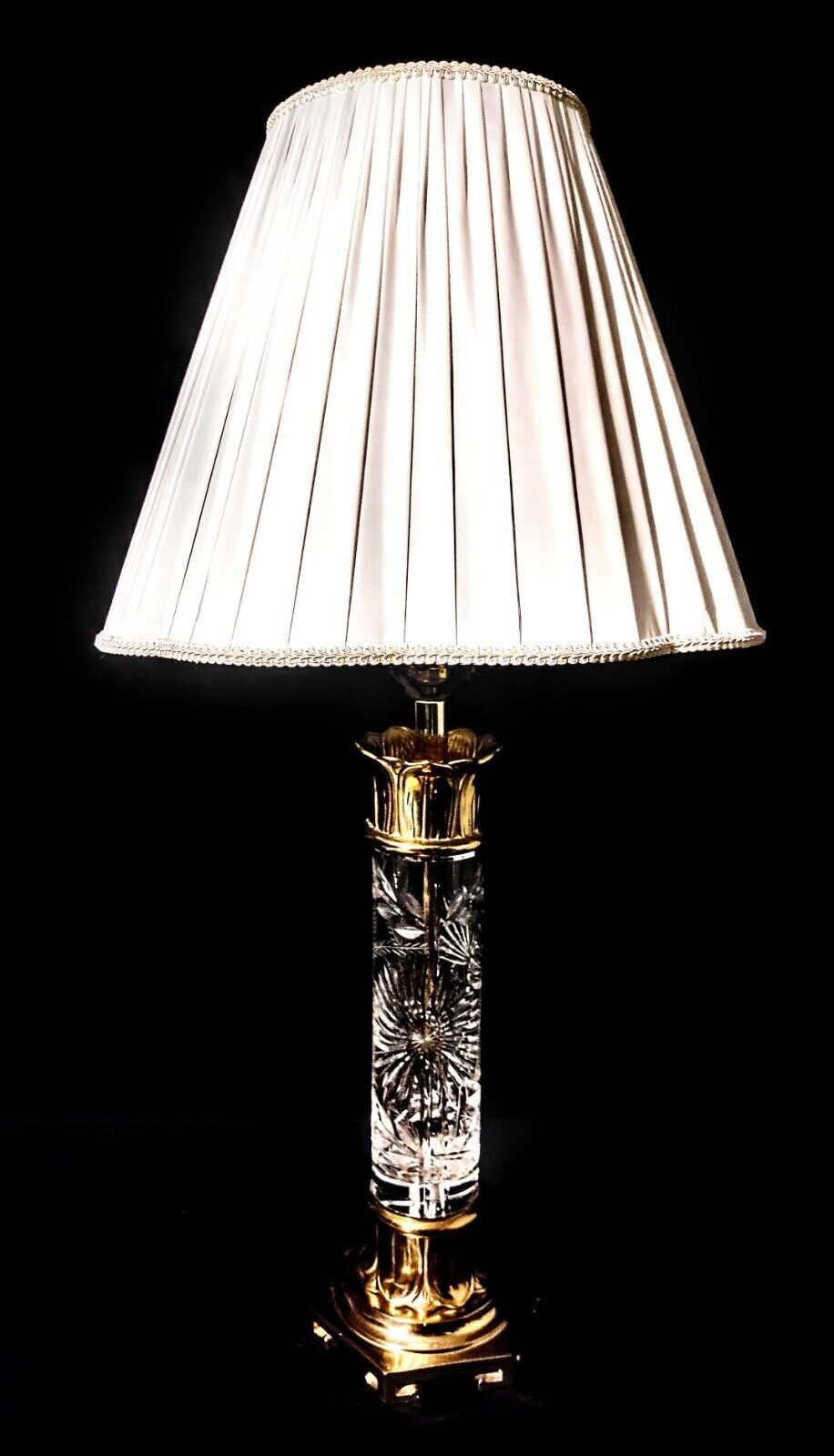 Dresden Signed Fine Cut Crystal and Solid Brass Extra Large Table Lamp - Mint!