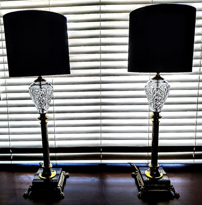 Waterford Marlow Set of 2 Fine Cut Crystal Lamps - Marble Based- Massive 34.5 In