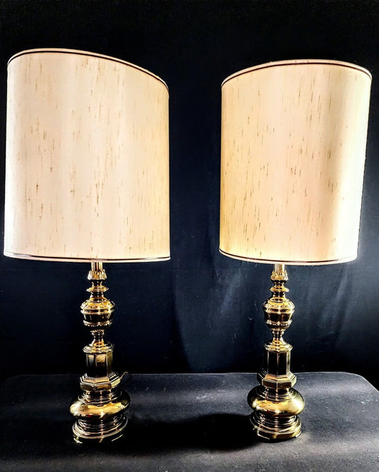 Pair of Stiffel Solid Brass Table Lamps With ORIGINAL SHADES!