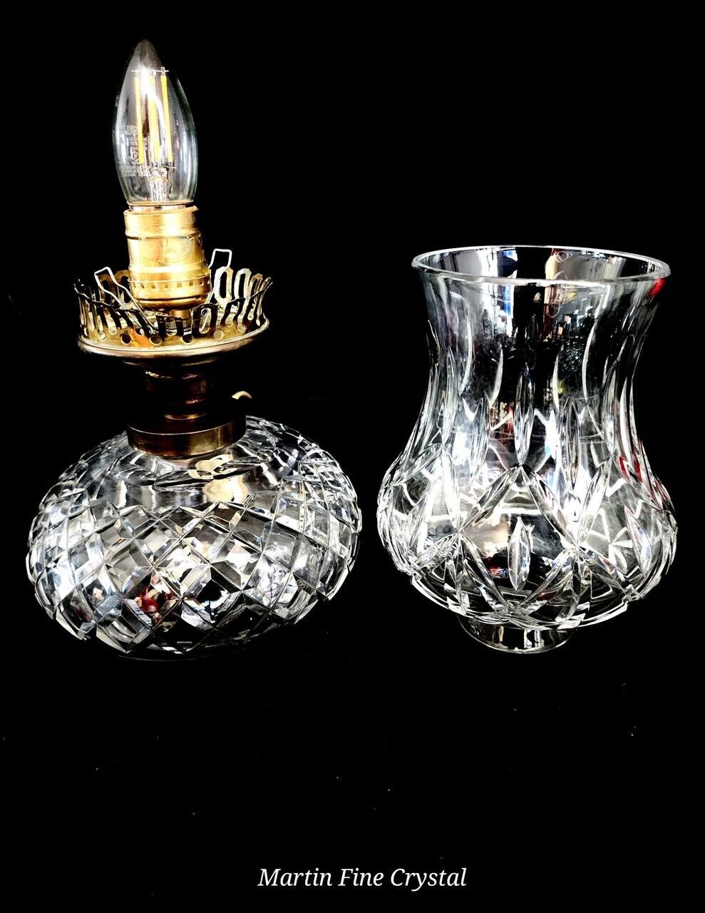 Set of 2 Waterford Lismore Oil Lamp Style Electric Hurricane Lamps - Flawless!