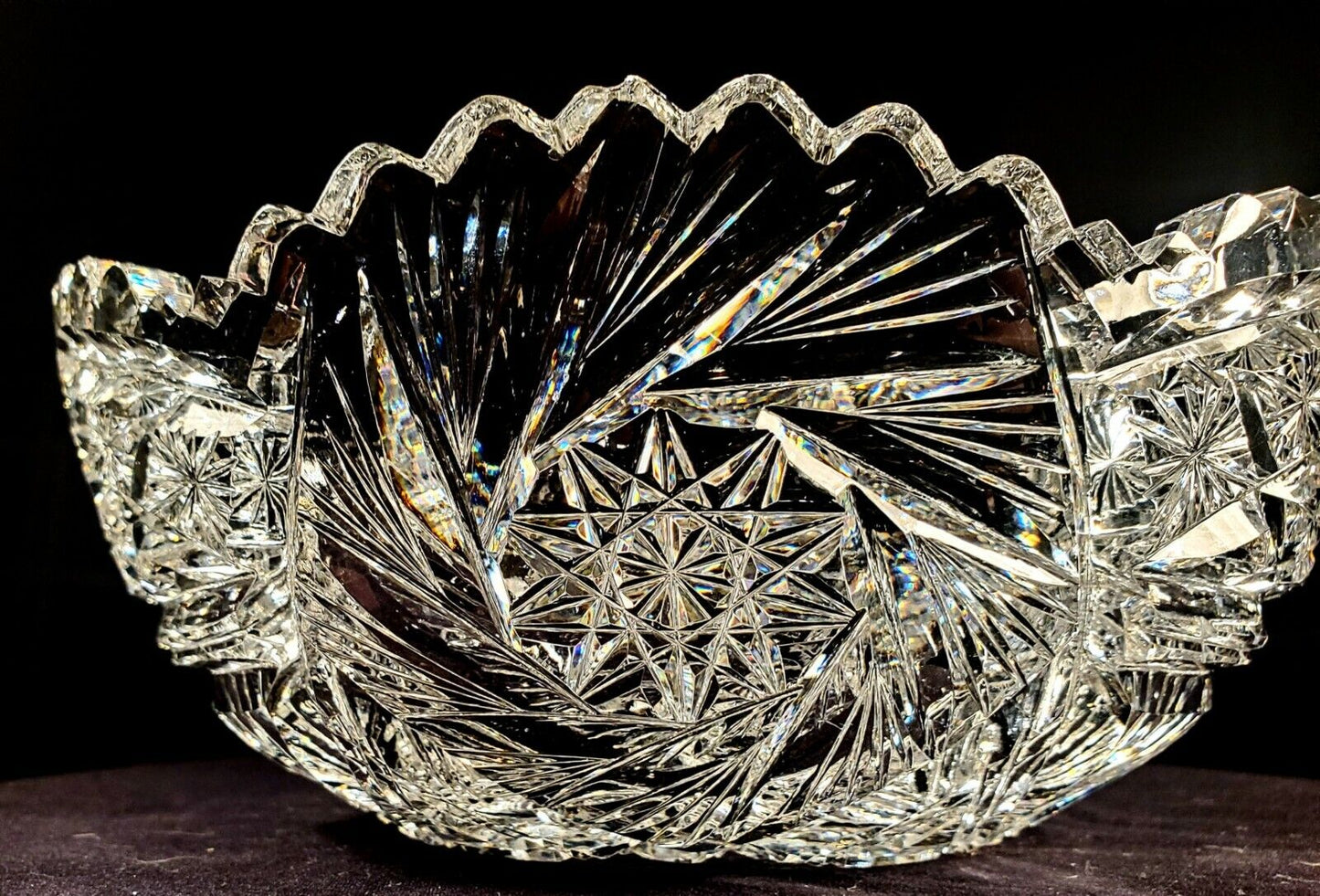 American Brilliant Period Fine Cut Crystal Bowl - Sharp and clear Sawteeth