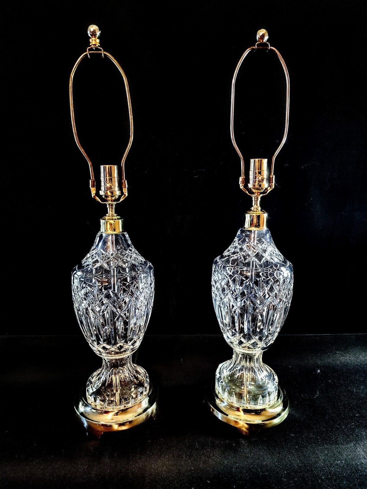 Waterford Set of 2 Model 7575 Fine Cut Crystal Urn Style Lamp - MINT NOS!