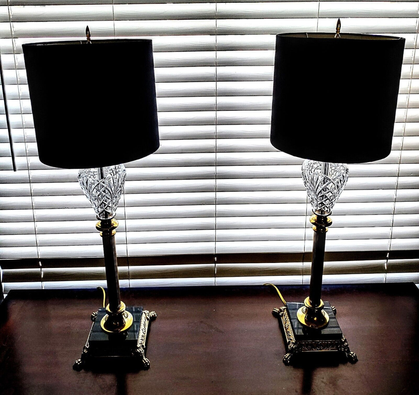 Waterford Marlow Set of 2 Fine Cut Crystal Lamps - Marble Based- Massive 34.5 In