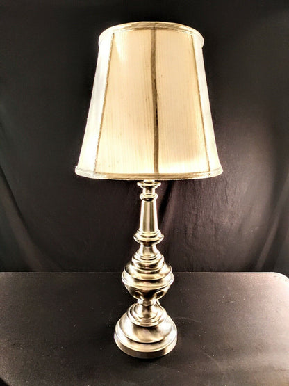 Genuine Stiffel Rare Aluminum Fine Brushed Silver Table Lamp with Original Shade