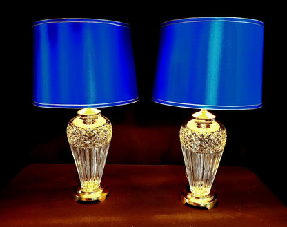 Waterford Belline Pair of 2 Fine Cut Crystal and Solid Brass Table Lamps