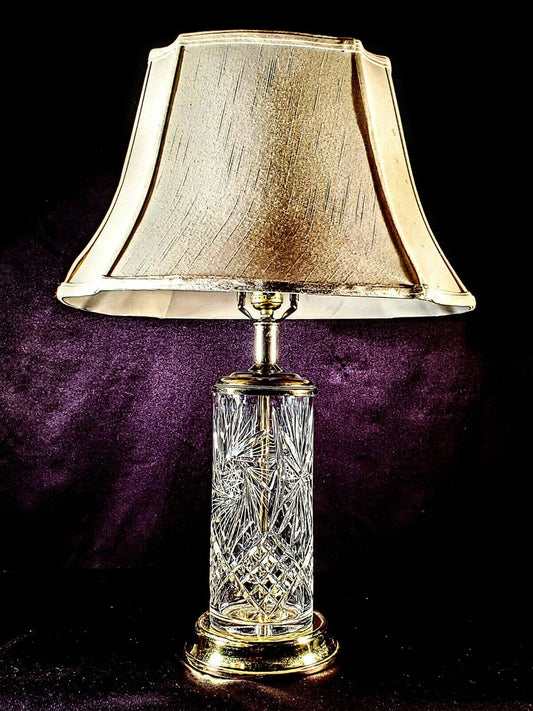 Antique Cut Glass Crystal Cylinder AMERICAN BRILLIANT Period Lamp -