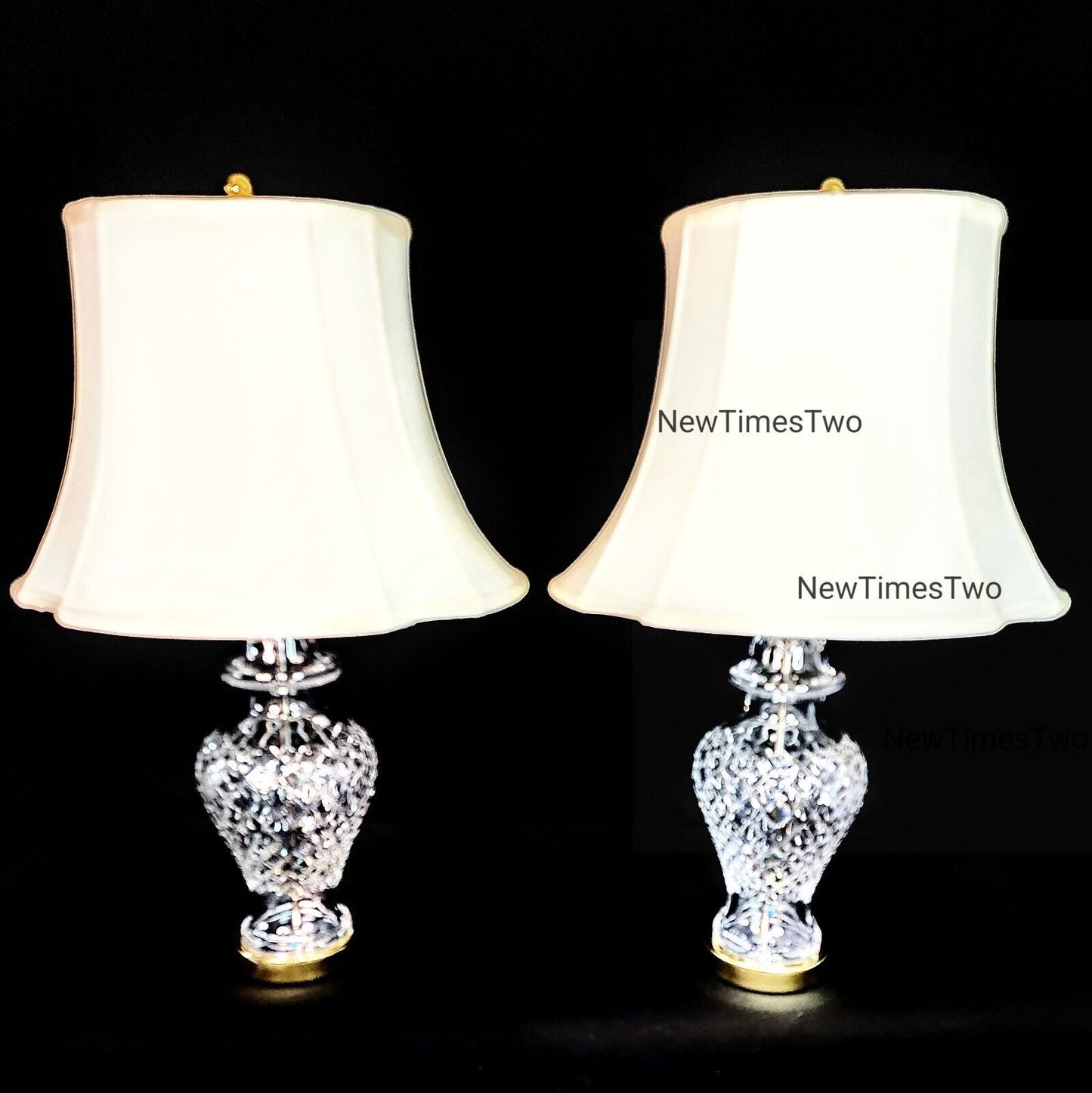 Set of Two (2) Waterford Alana Urn Style Fine Cut Crystal Table Lamps w/ Shades!