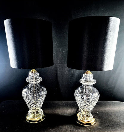 Waterford Araglin Pair of Fine Cut Irish Crystal Urn Style Table Lamps - MINT!!!