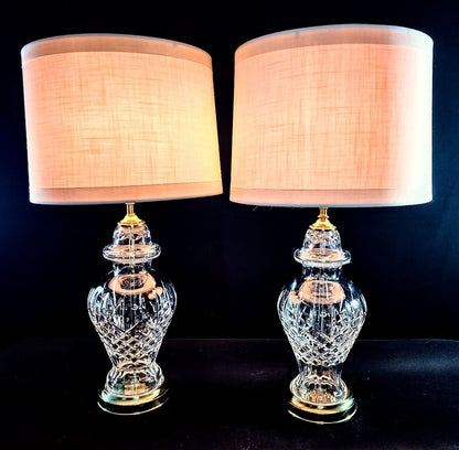 Waterford Araglin Pair of Fine Cut Irish Crystal Urn Style Table Lamps - MINT!!!