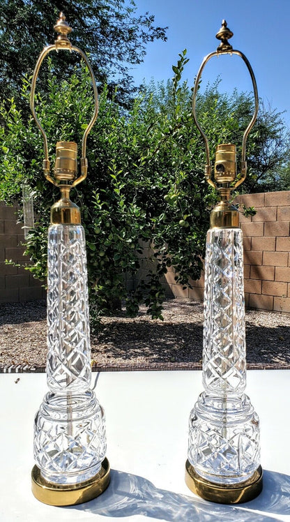 Pair of 2 Waterford Crystal Column Fine Cut Table Lamps - Perfect Condition!