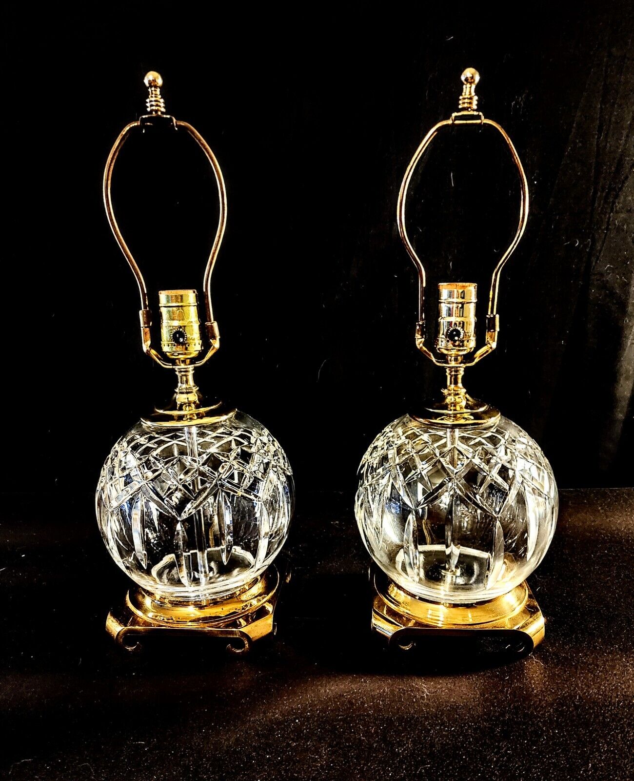 Waterford Lismore Set of 2 Globe Style Fine Cut Crystal Lamps