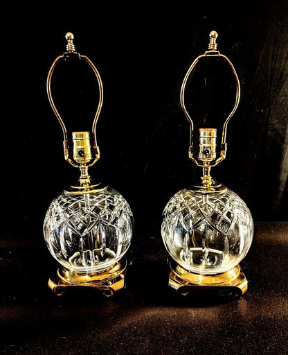 Waterford Lismore Set of 2 Globe Style Fine Cut Crystal Lamps