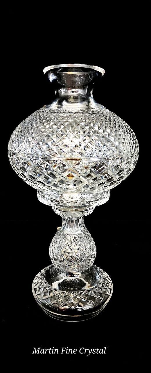 Waterford 14 Inch Electric Hurricane Lamp - 2 Piece Solid Crystal Body Hand Cut!