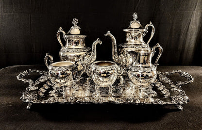 Birmingham Silver Co. Silverplate 6 Piece Floral Grapes Motif Tea Set (#7434)