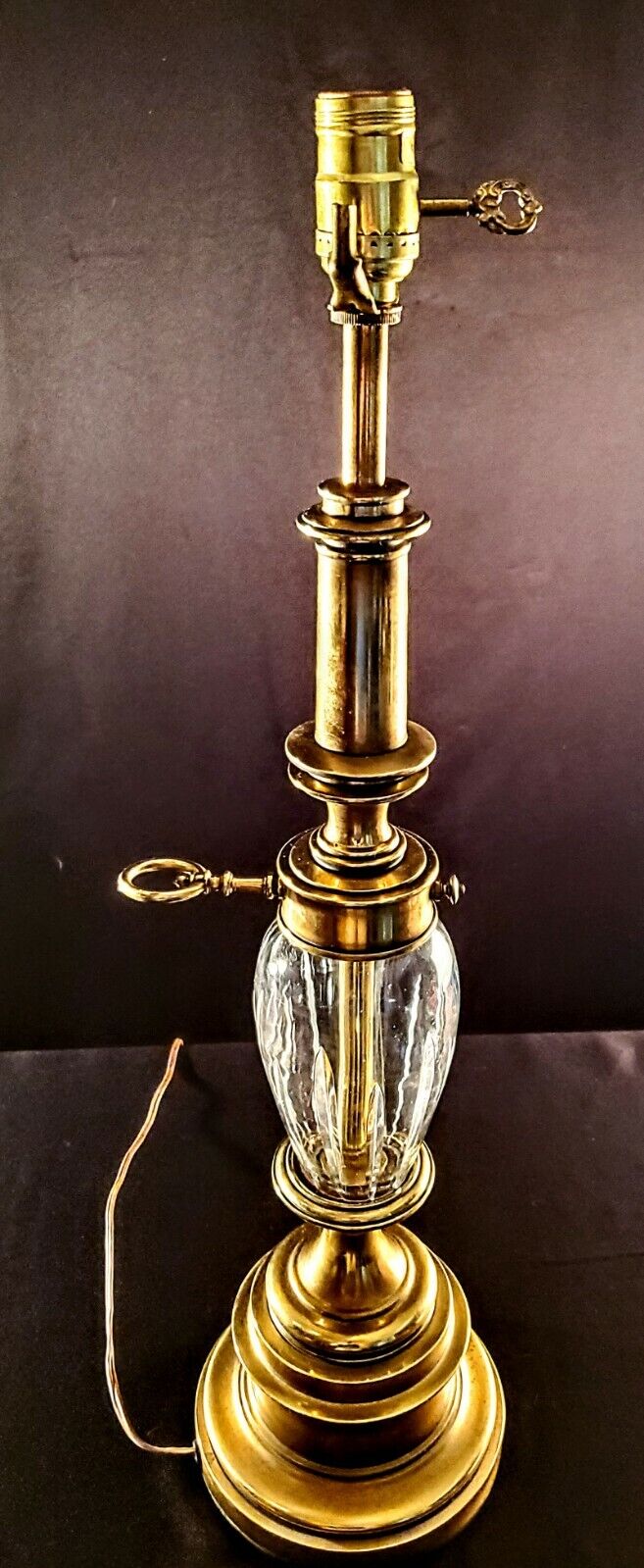 Stiffel Fine Brass Lamp with Fine Cut Crystal  Center - Mint Condition