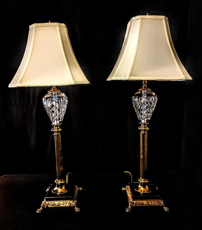 Waterford Marlow Set of 2 Fine Cut Crystal Lamps - Marble Based- Massive 34.5 In