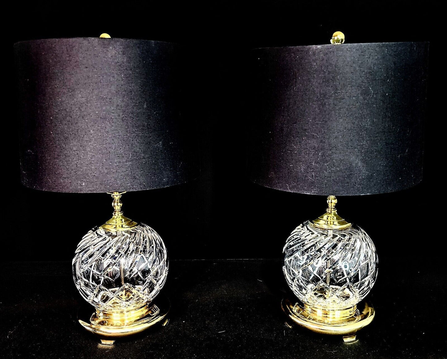 Waterford Wedgewood Set of 2 Globe Style Fine Cut Crystal Lamps - Gorgeous Cuts!