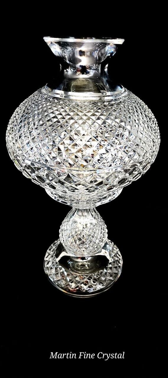 Waterford 14 Inch Electric Hurricane Lamp - 2 Piece Solid Crystal Body Hand Cut!