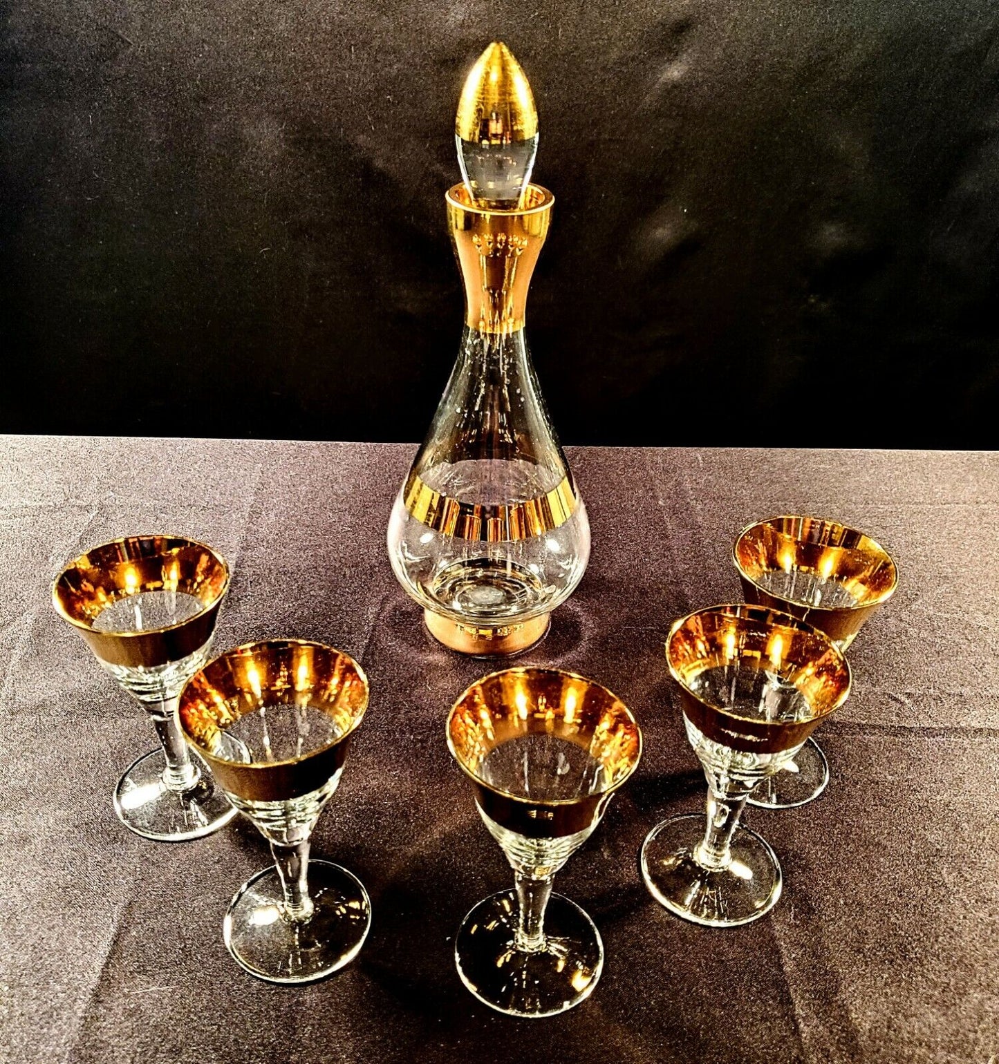 Bohemian Fine Crystal with Gold Overlay Decanter Set - Decanter and Five Glasses