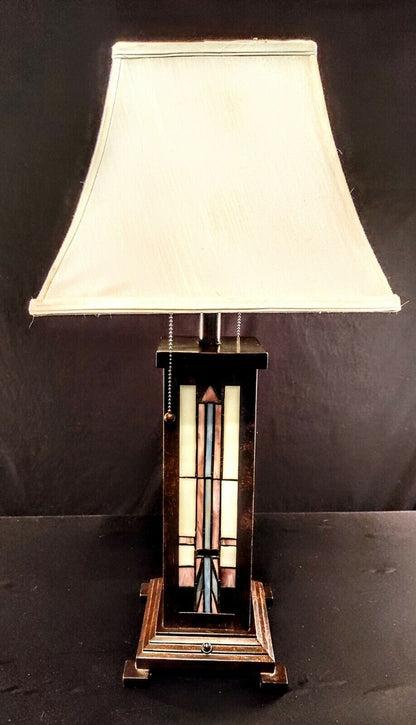 Stained Glass Double Socket 3-Way Oiled Bronze Table Lamp