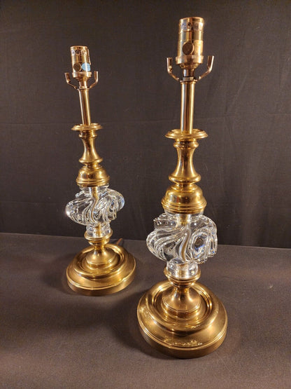 Baccarat Crystal Lamps Set of 2 Handblown Crystal & Brass - Mint Condition!