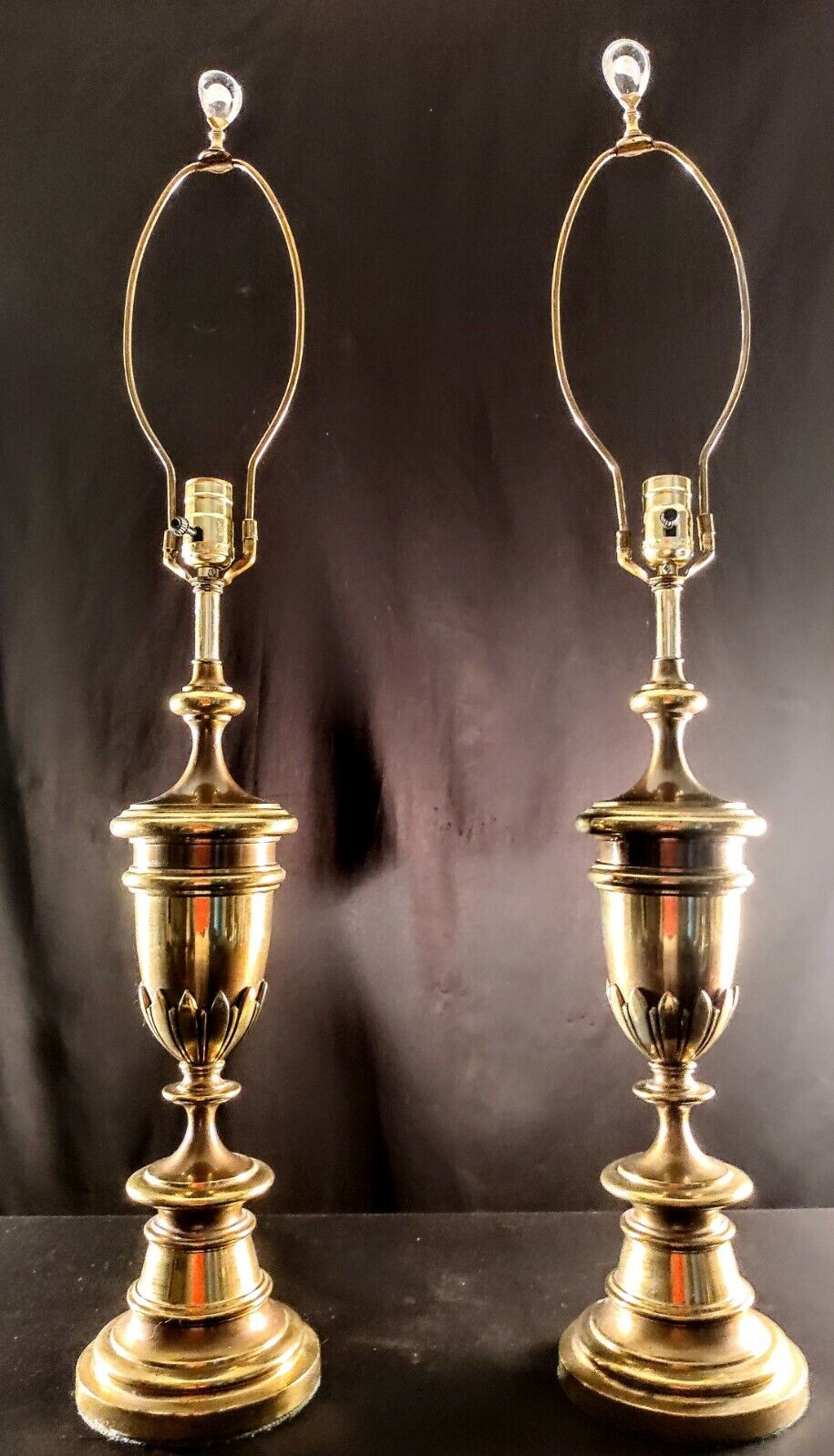 Matching Pair of 2 Stiffel Solid Brass Table Lamps - Original Harps & Finals!