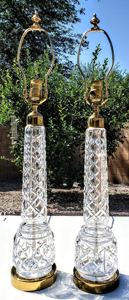 Pair of 2 Waterford Crystal Column Fine Cut Table Lamps - Perfect Condition!