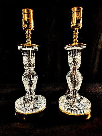 Waterford Alana Set of 2 Crystal Fine Cut Irish Lamps- Absolutely Mint Condition