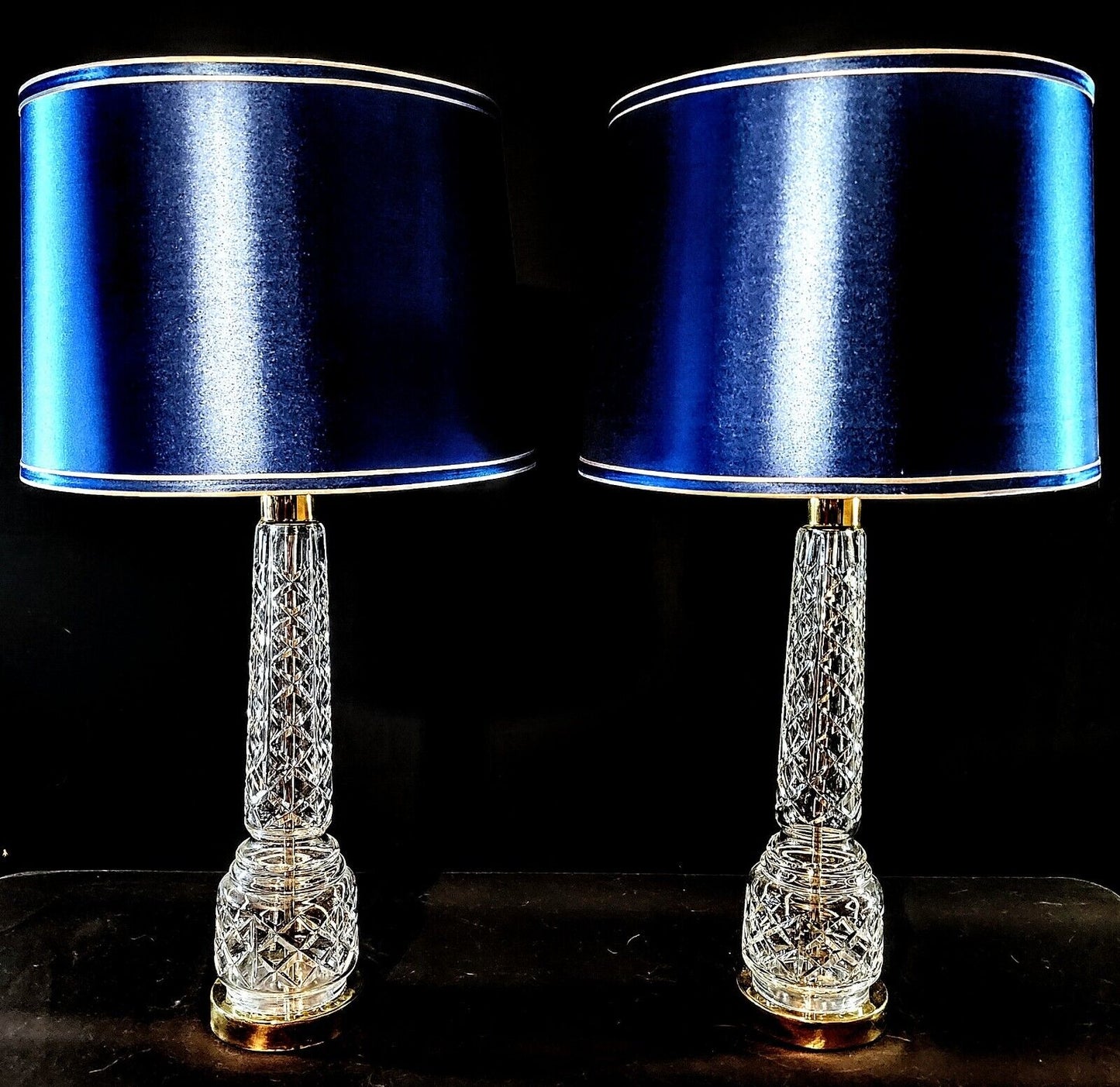 Pair of 2 Waterford Crystal Column Fine Cut Table Lamps - Perfect Condition!