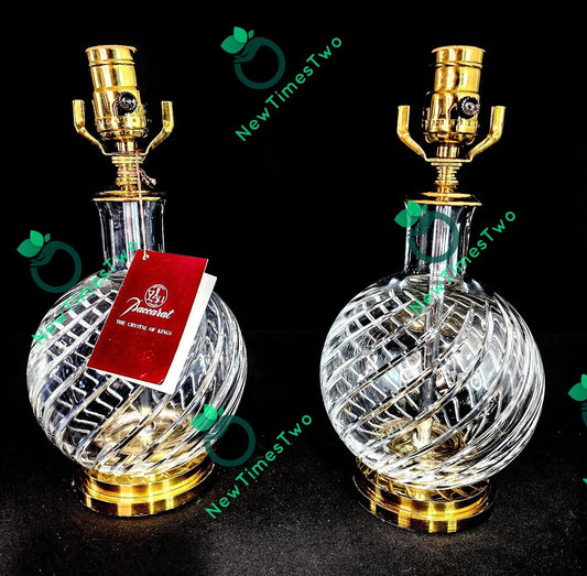 Baccarat Cyclades Pattern Fine Cut Spiral Crystal Lamp - Brand New Set of 2