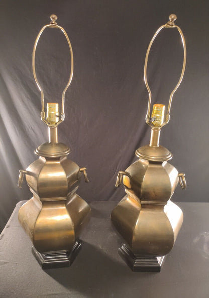 Stiffel Aged Bronze Hexagonal Multi-tiered Fine Lamps - Over 30 Inches Tall