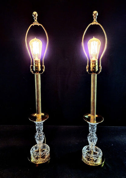 Waterford Lismore Fine Cut Crystal Buffet Lamps - New Old Stock - Flawless