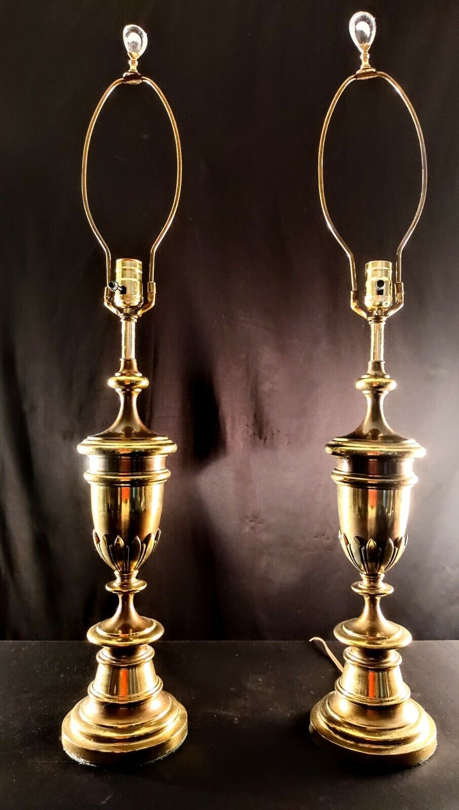 Matching Pair of 2 Stiffel Solid Brass Table Lamps - Original Harps & Finals!