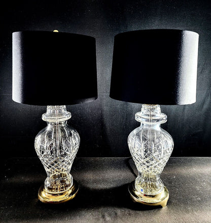 Waterford Araglin Pair of Fine Cut Irish Crystal Urn Style Table Lamps - MINT!!!