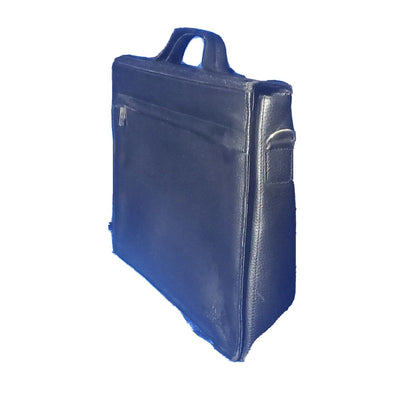 Abbyson Black Leather Attaché Bag - 5 Zipper Pockets - Handle and Matching Strap