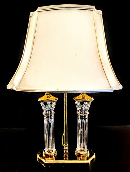 Waterford Bouillotte-style Parkmore Pattern Fine Cut Crystal Desk Lamps - MINT!