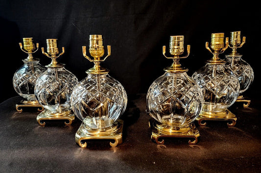 Waterford Lismore Set of Six (6) Globe Style Fine Cut Crystal Lamps